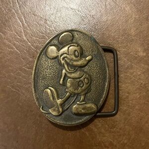 Vintage Mickey Mouse Oval Metal Belt Buckle - Antique Brass Tone